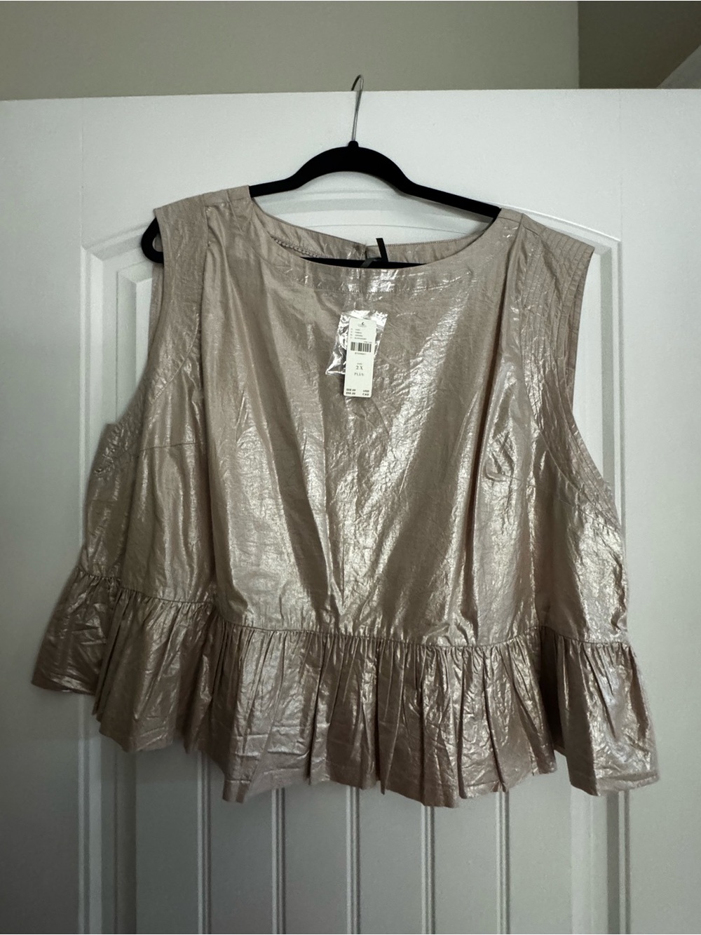Anthropologie Metallic Beige Ruffle-Hem Tank